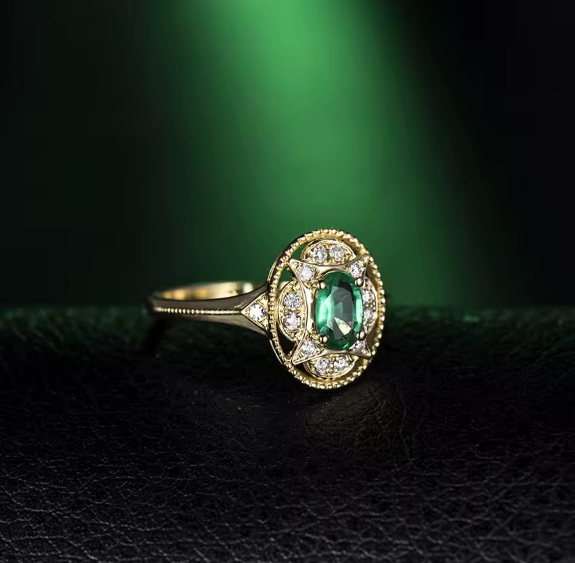 14Kt Gold Natural Diamond & 0.52 ct Emerald Ring