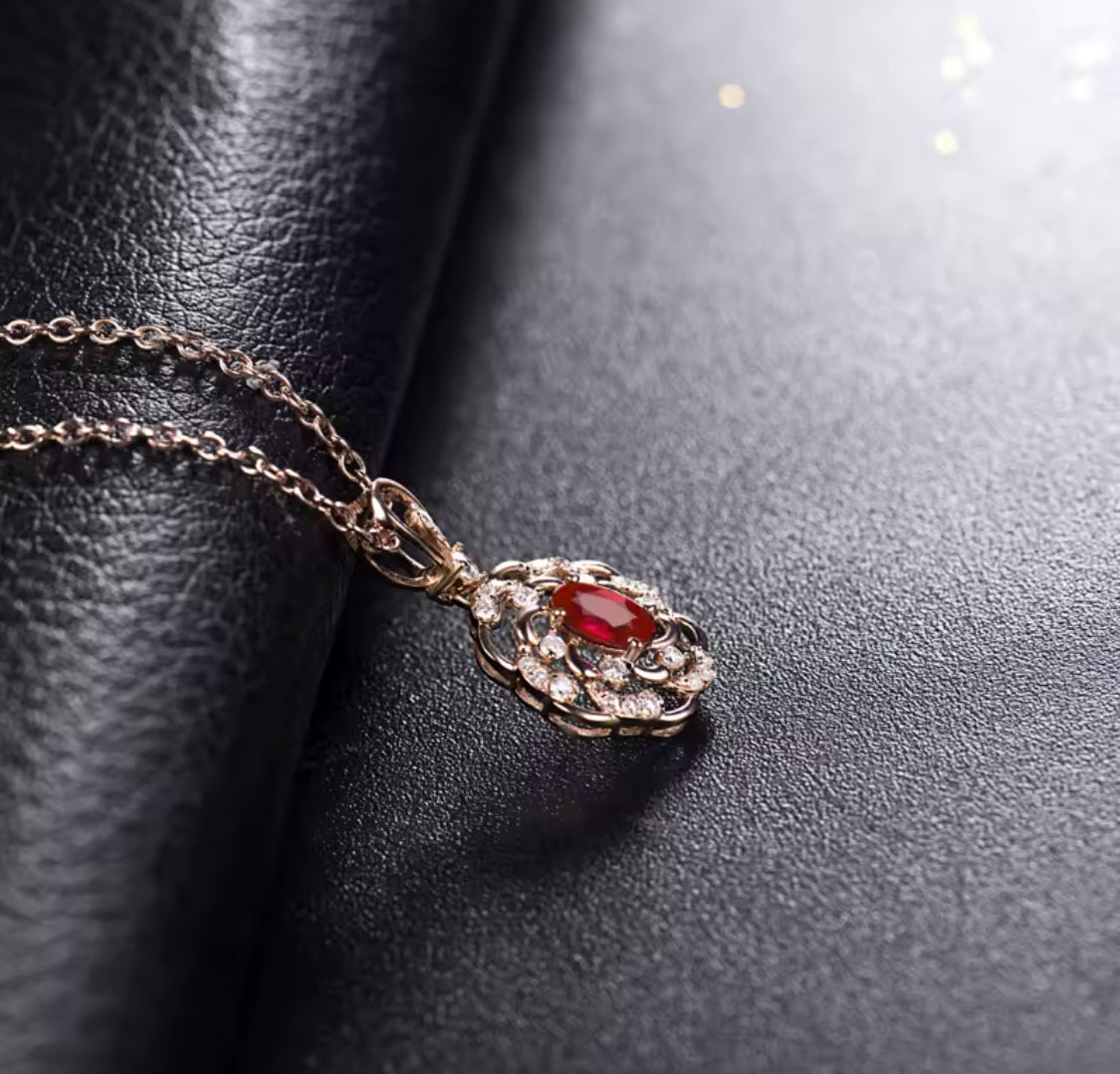 14Kt Rose Gold 0.52 ct Ruby Pendant with Diamonds