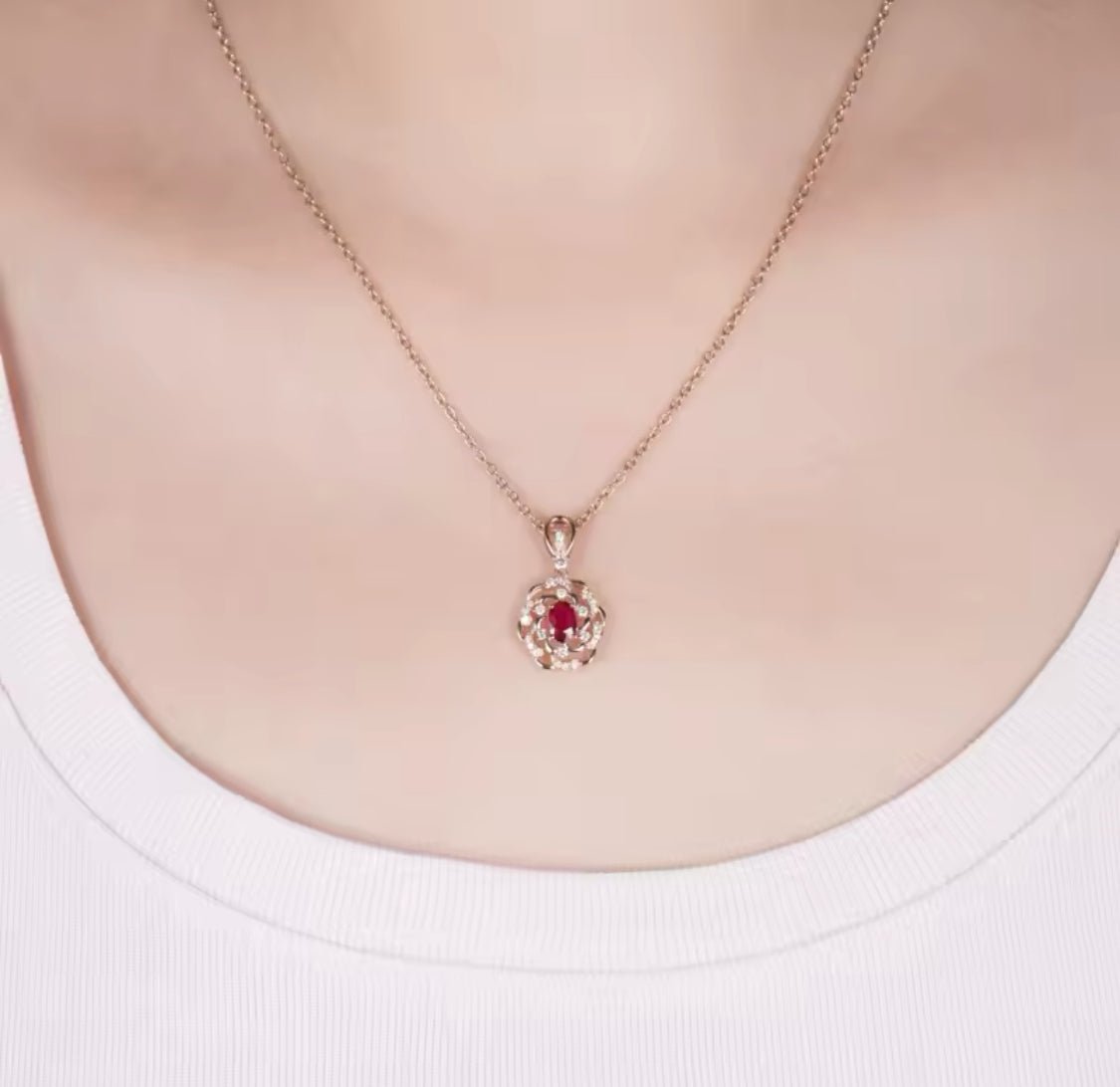 14Kt Rose Gold 0.52 ct Ruby Pendant with Diamonds