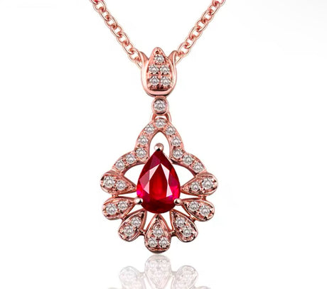 14Kt Rose Gold 0.56 ct Ruby Pendant with Diamonds