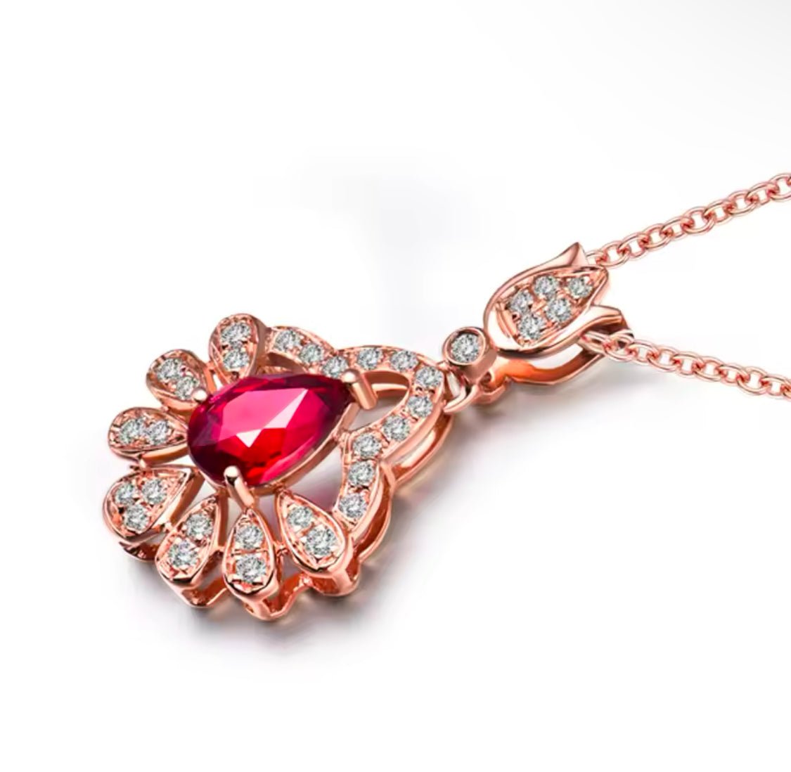 14Kt Rose Gold 0.56 ct Ruby Pendant with Diamonds