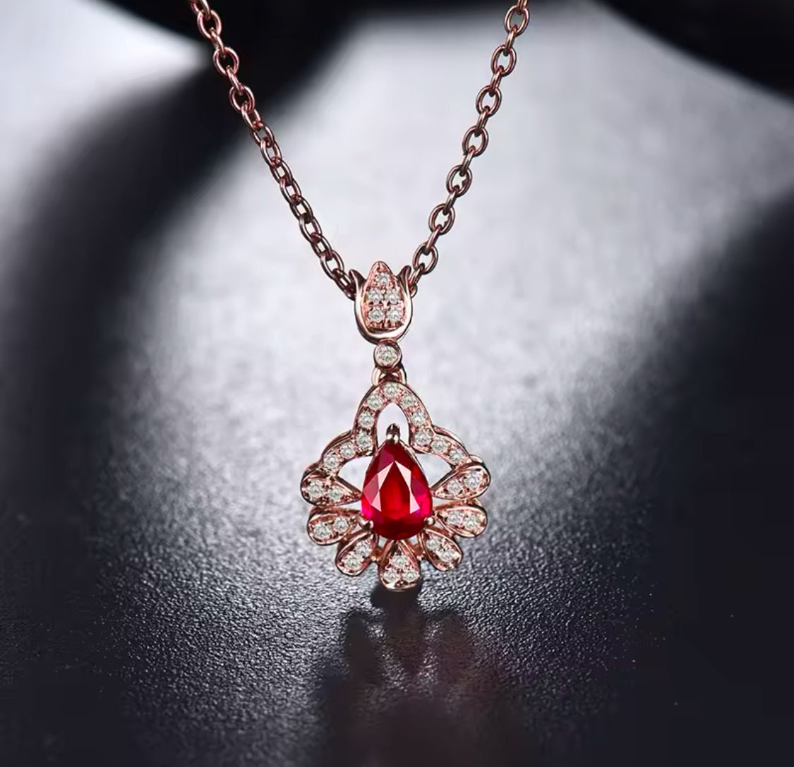 14Kt Rose Gold 0.56 ct Ruby Pendant with Diamonds