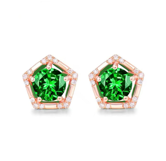 14Kt Rose - Gold 1.60 ct Tsavorite Earrings with Diamonds