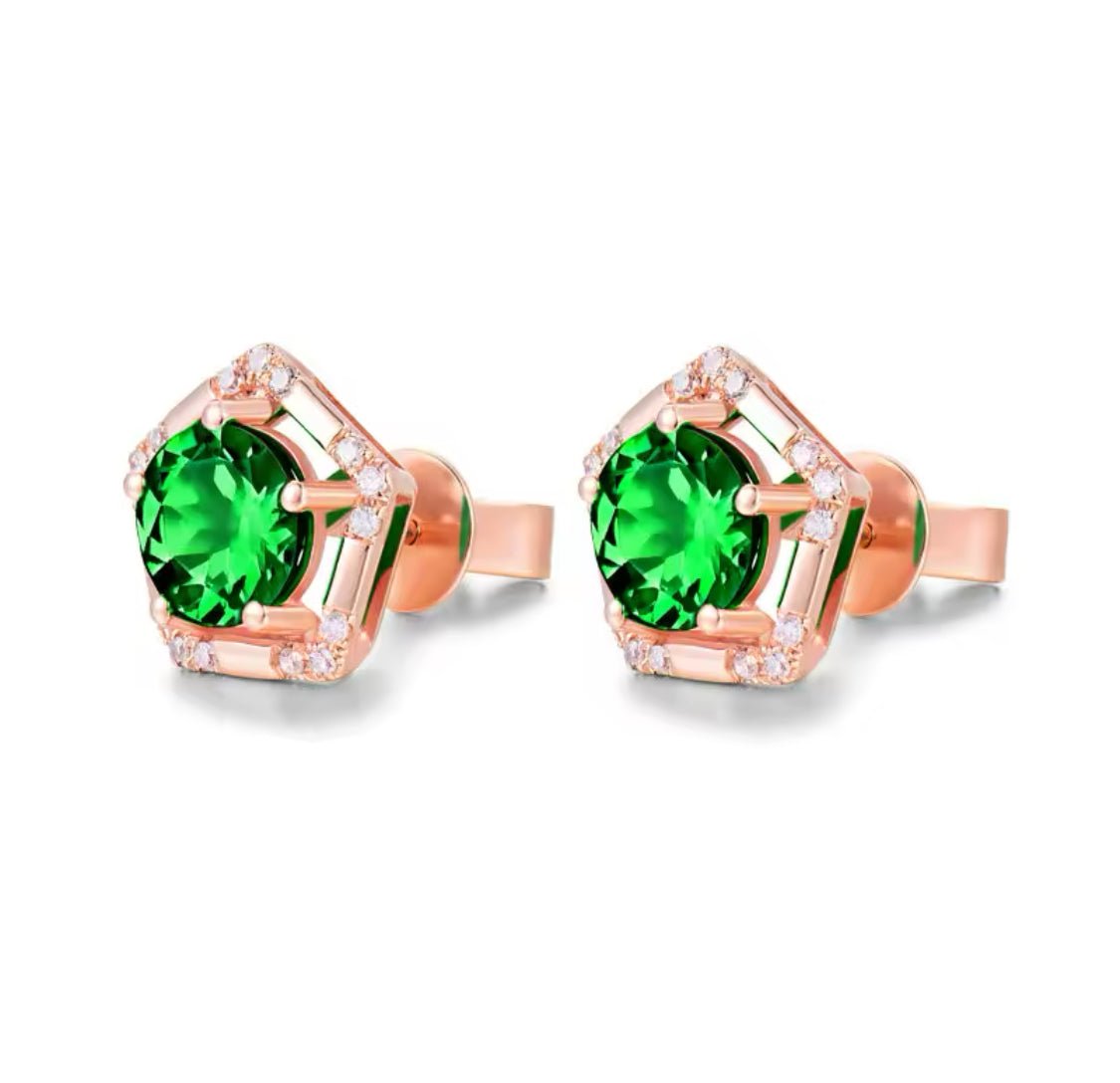 14Kt Rose - Gold 1.60 ct Tsavorite Earrings with Diamonds