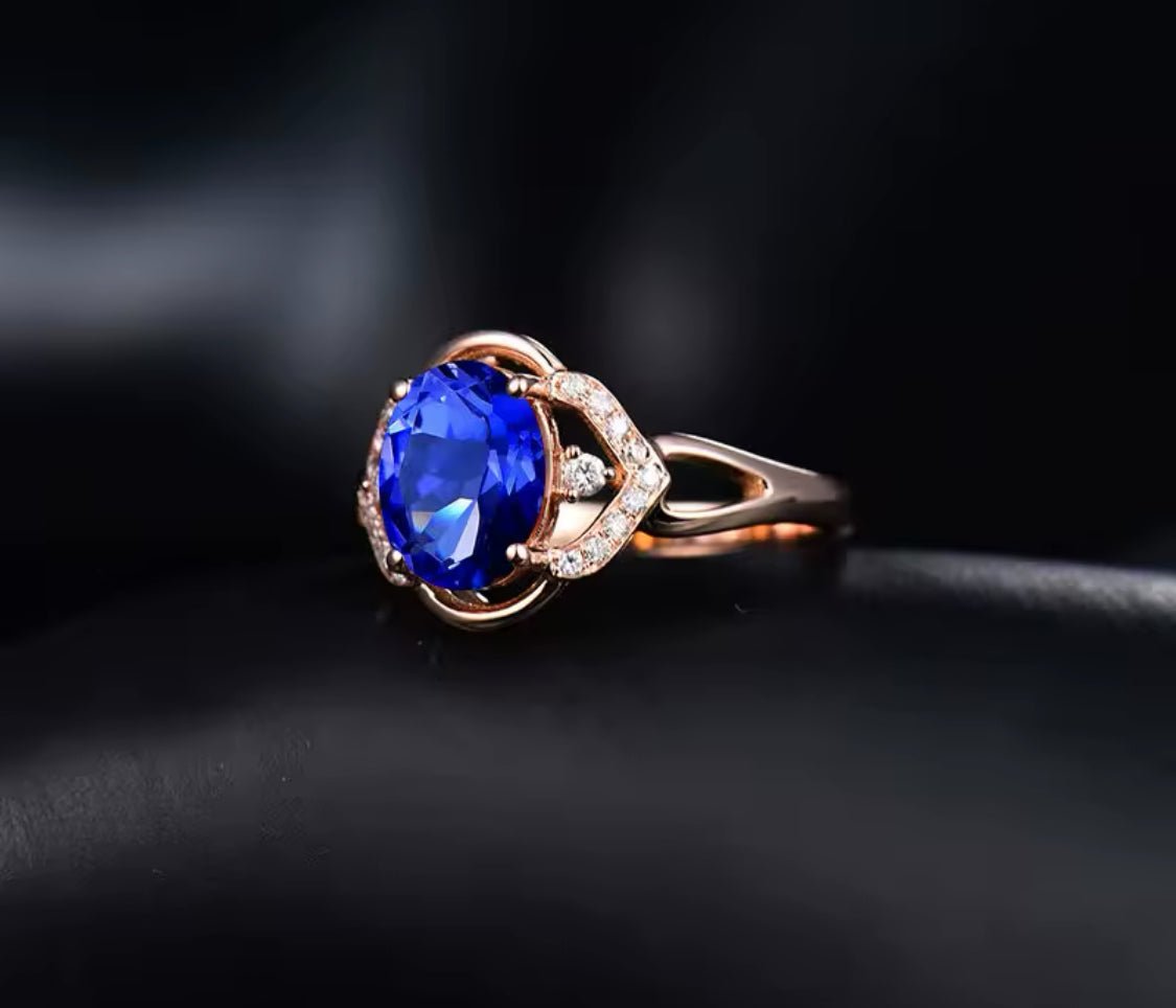 14Kt Rose Gold 1.70 ct Tanzanite Ring with Diamonds