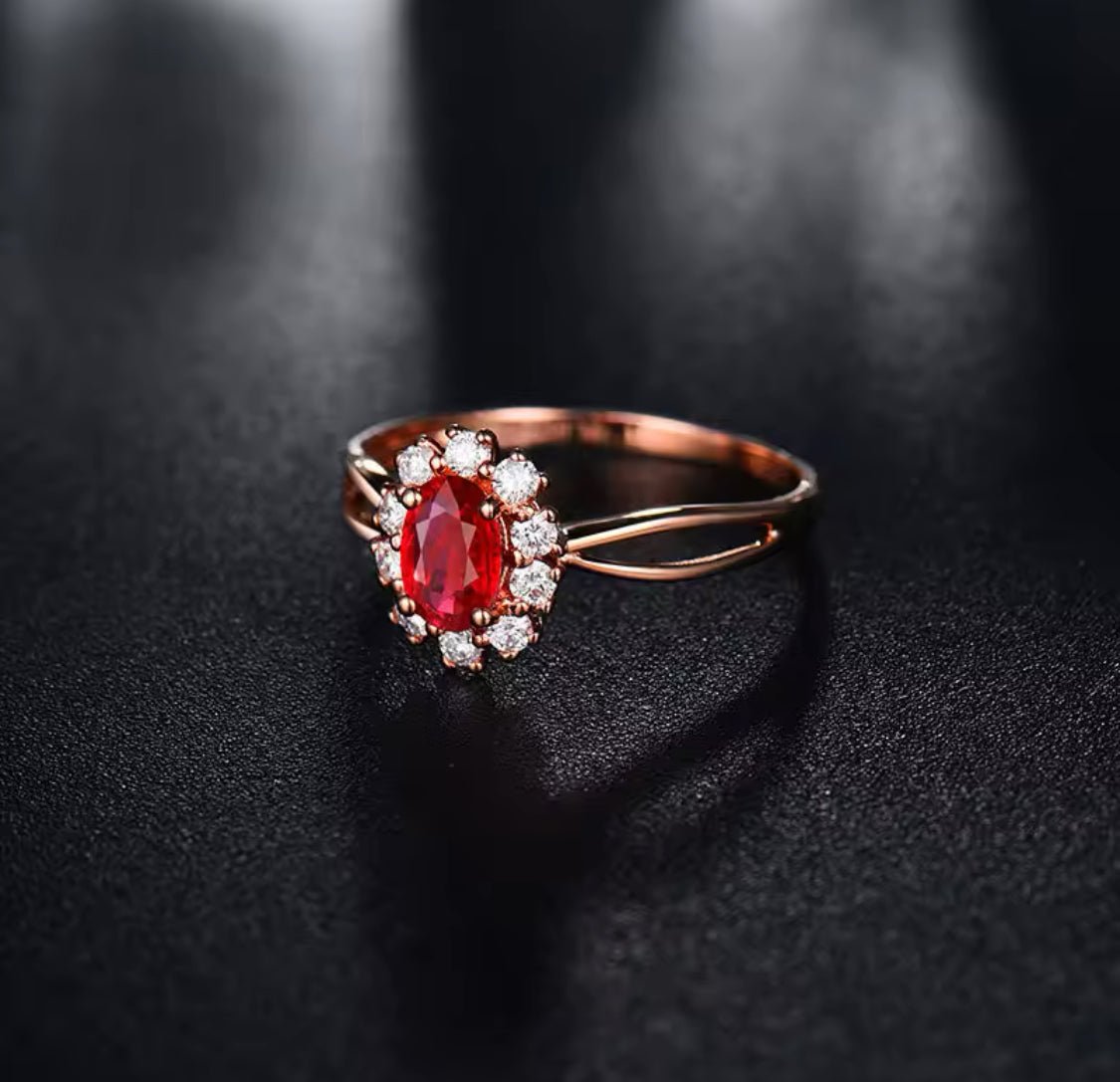 14Kt Rose Gold Diamond & 0.639 ct Ruby Ring