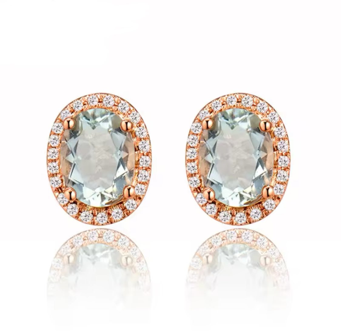 14Kt Rose - Gold Diamond 2.40 ct Green Amethyst Earrings