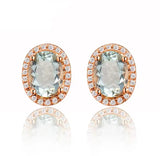 14Kt Rose - Gold Diamond 2.40 ct Green Amethyst Earrings