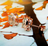 14Kt Rose - Gold Diamond 2.40 ct Green Amethyst Earrings