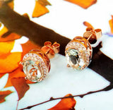 14Kt Rose - Gold Diamond 2.40 ct Green Amethyst Earrings