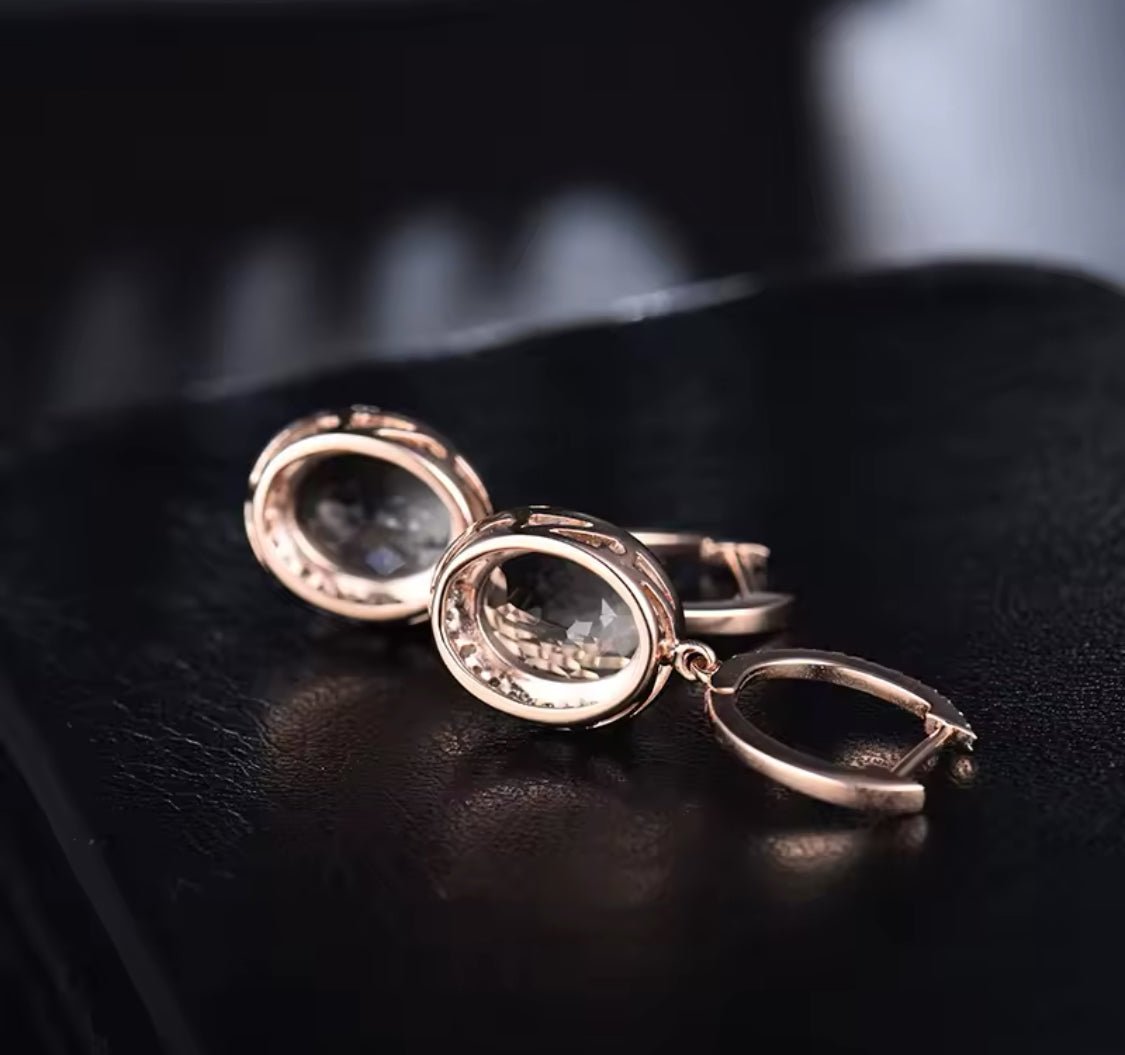 14Kt Rose - Gold Diamond 6.80 ct Green Amethyst Earrings