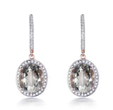 14Kt Rose - Gold Diamond 6.80 ct Green Amethyst Earrings