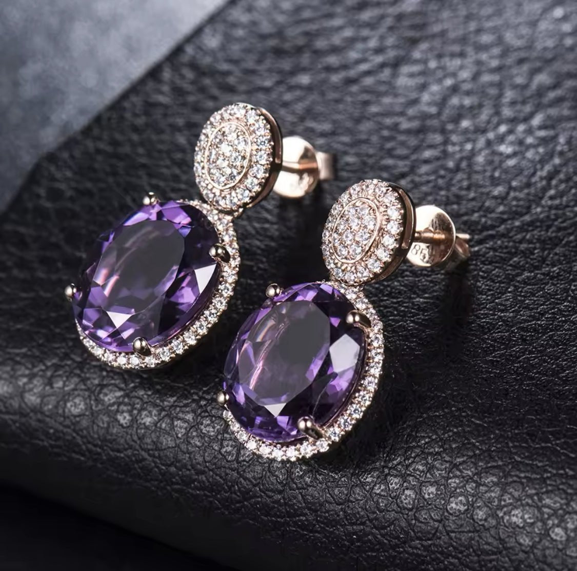 14Kt Rose - Gold Diamond 9.06 ct Amethyst Earrings