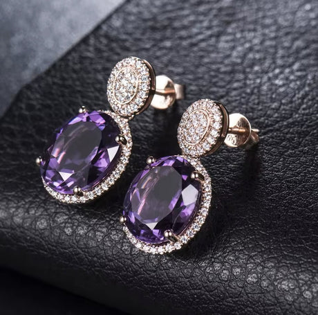 14Kt Rose - Gold Diamond 9.06 ct Amethyst Earrings