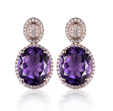 14Kt Rose - Gold Diamond 9.06 ct Amethyst Earrings
