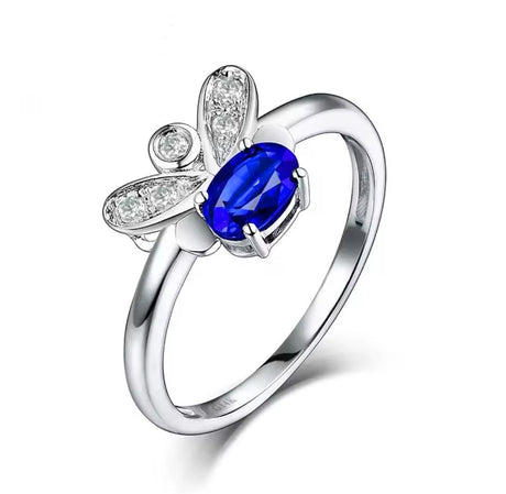 14Kt White Gold 0.56 ct Sapphire Ring with Natural Diamonds
