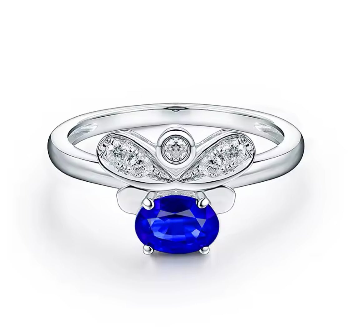 14Kt White Gold 0.56 ct Sapphire Ring with Natural Diamonds