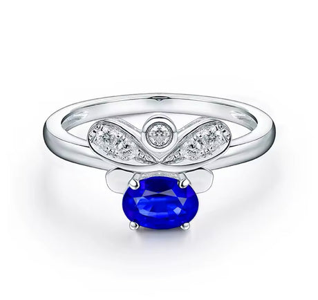 14Kt White Gold 0.56 ct Sapphire Ring with Natural Diamonds