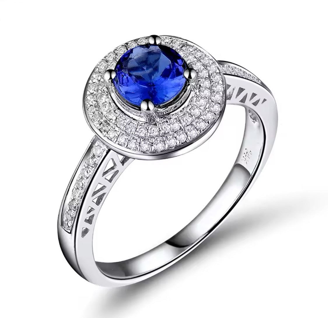 14Kt White Gold 0.98 ct Tanzanite Ring with Diamonds (Unisex)
