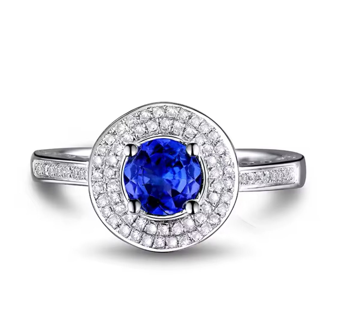 14Kt White Gold 0.98 ct Tanzanite Ring with Diamonds (Unisex)