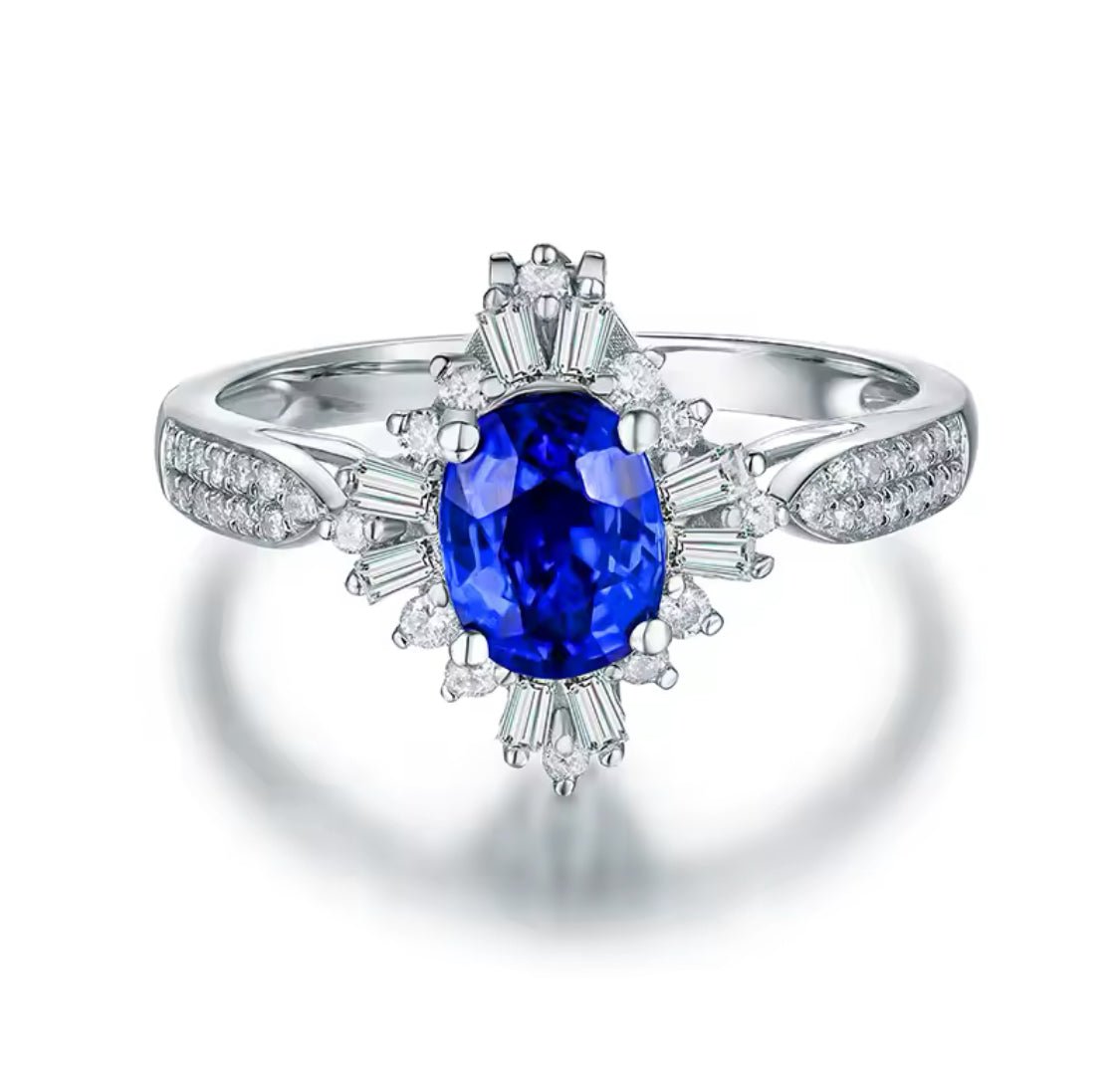 14Kt White Gold 1.00 ct Sapphire Ring / Pendant with Natural Diamonds