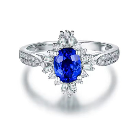 14Kt White Gold 1.00 ct Sapphire Ring / Pendant with Natural Diamonds