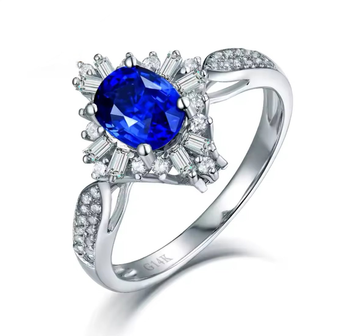 14Kt White Gold 1.00 ct Sapphire Ring / Pendant with Natural Diamonds