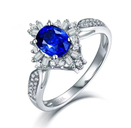 14Kt White Gold 1.00 ct Sapphire Ring / Pendant with Natural Diamonds