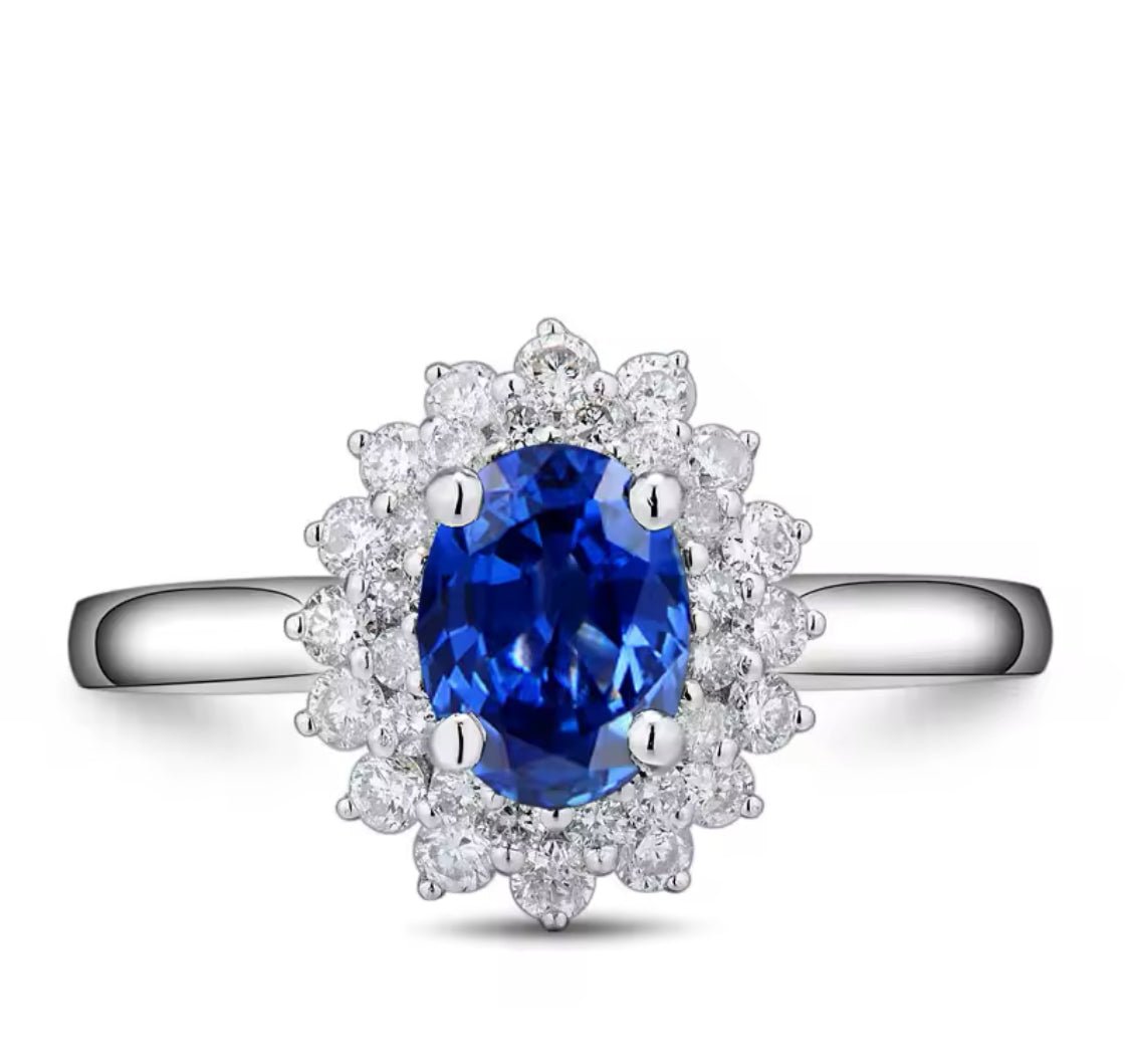 14Kt White Gold 1.03 ct Sapphire Ring with Natural Diamonds