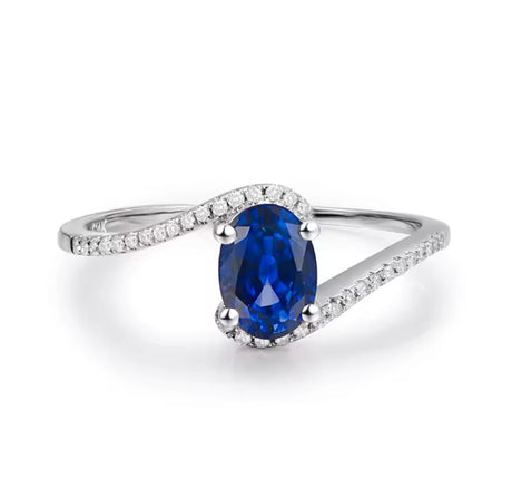 14Kt White Gold 1.03 ct Sapphire Ring with Natural Diamonds