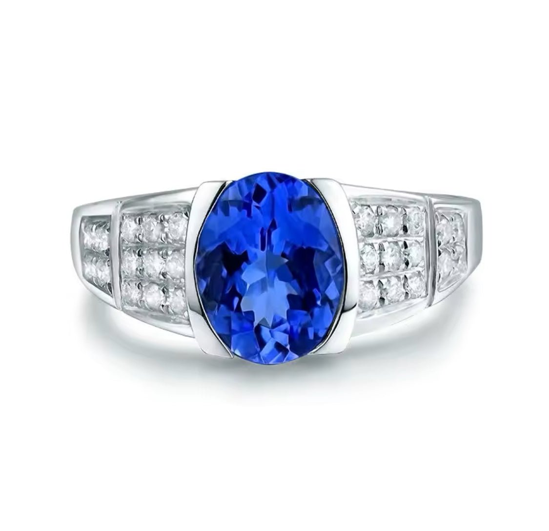 14Kt White Gold 1.80 ct Tanzanite Ring with Diamonds (Unisex)