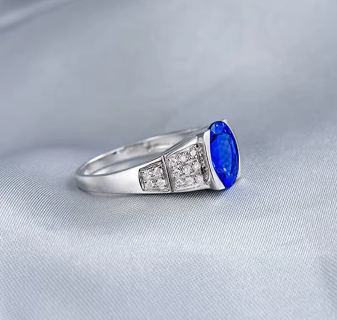 14Kt White Gold 1.80 ct Tanzanite Ring with Diamonds (Unisex)