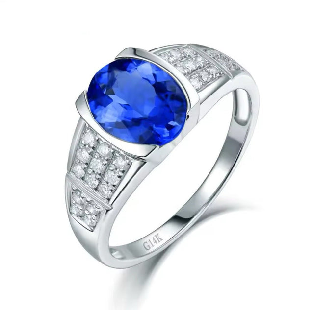 14Kt White Gold 1.80 ct Tanzanite Ring with Diamonds (Unisex)