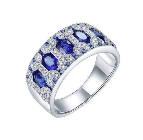 14Kt White Gold 2.08 ct Sapphire Ring with Natural Diamonds (Unisex)