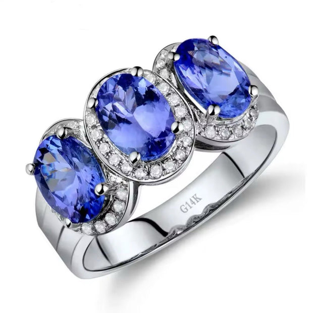 14Kt White Gold 2.50 ct Tanzanite Ring with Diamonds (Unisex)