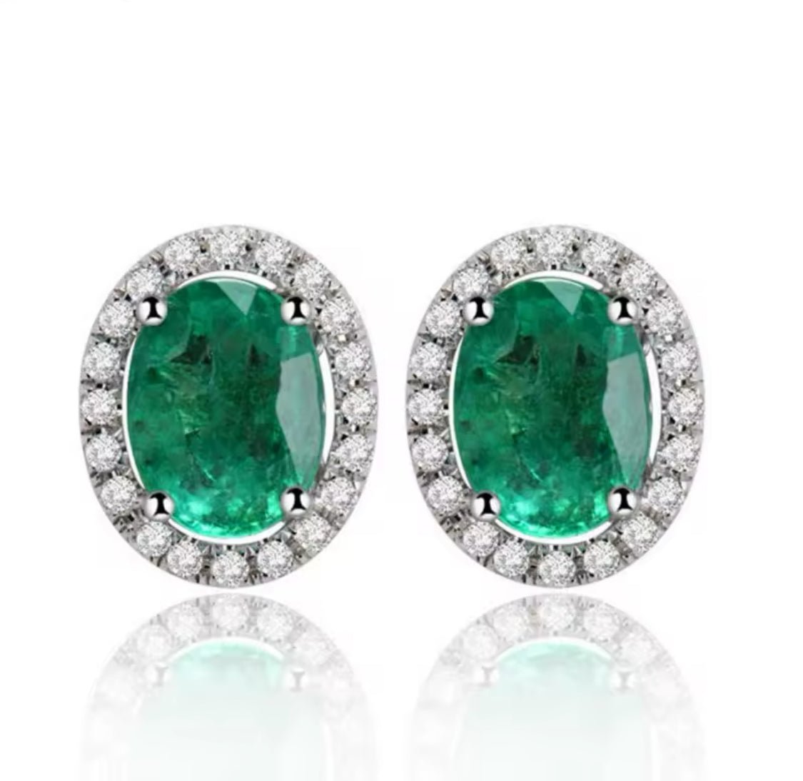 14Kt White Gold 2.77 ct Emerald Earrings with Diamonds