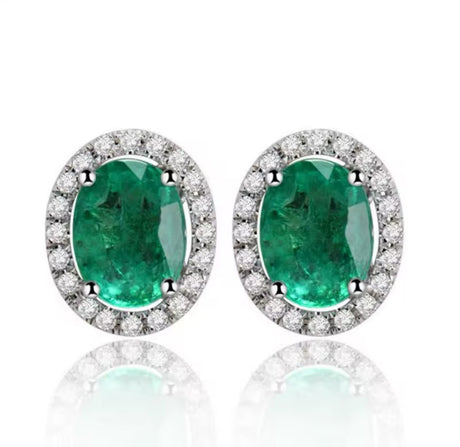 14Kt White Gold 2.77 ct Emerald Earrings with Diamonds