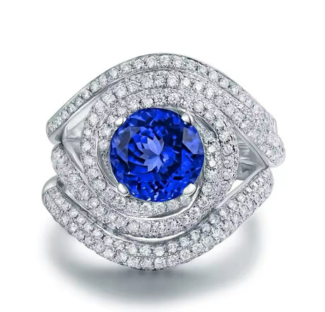 14Kt White Gold 2.86 ct Tanzanite Ring with Diamonds (Unisex)