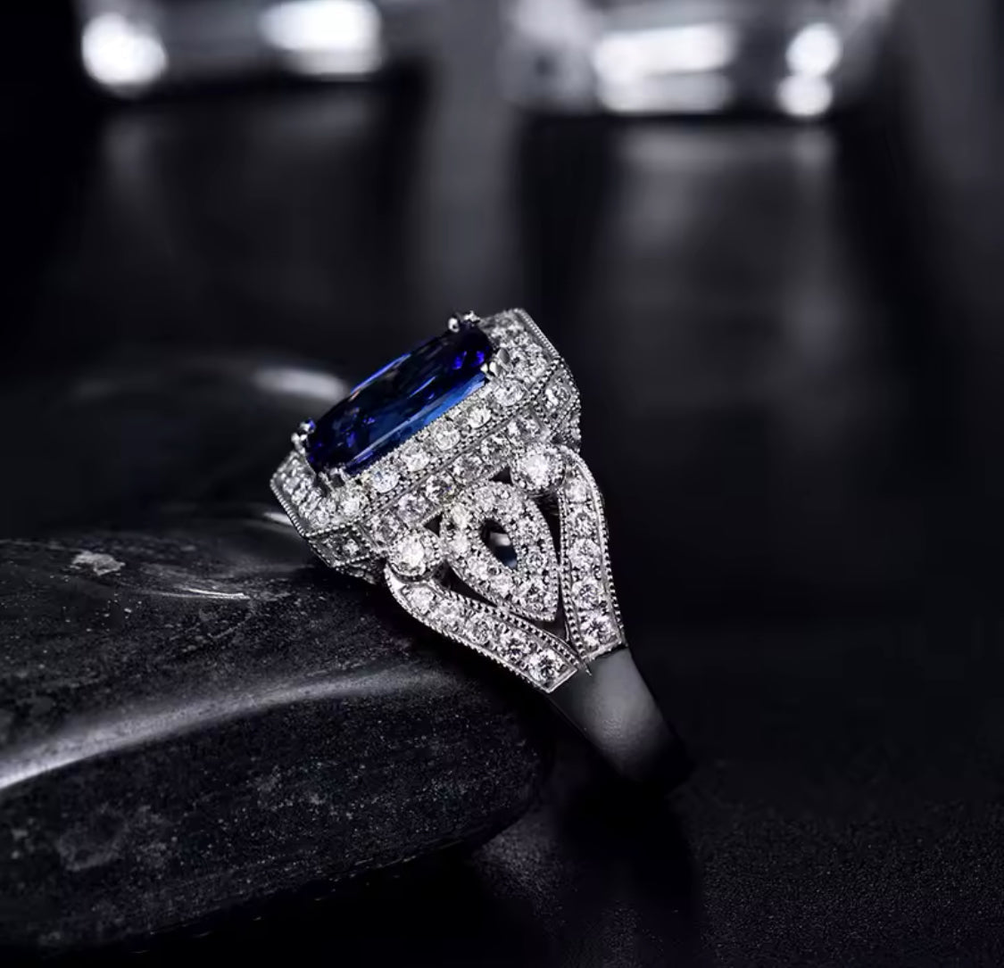 14Kt White Gold 3.55 Tanzanite Ring with Diamonds (Unisex)