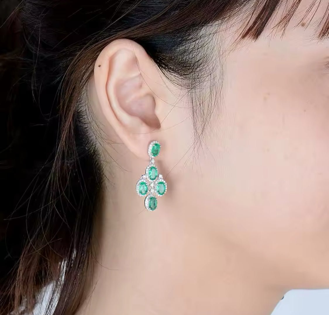 14Kt White Gold 4.48 ct Emerald Earrings with Diamonds