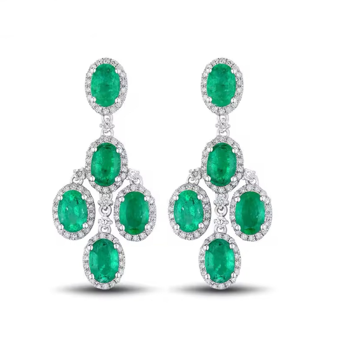 14Kt White Gold 4.48 ct Emerald Earrings with Diamonds