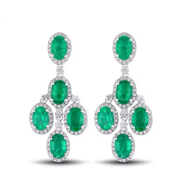 14Kt White Gold 4.48 ct Emerald Earrings with Diamonds