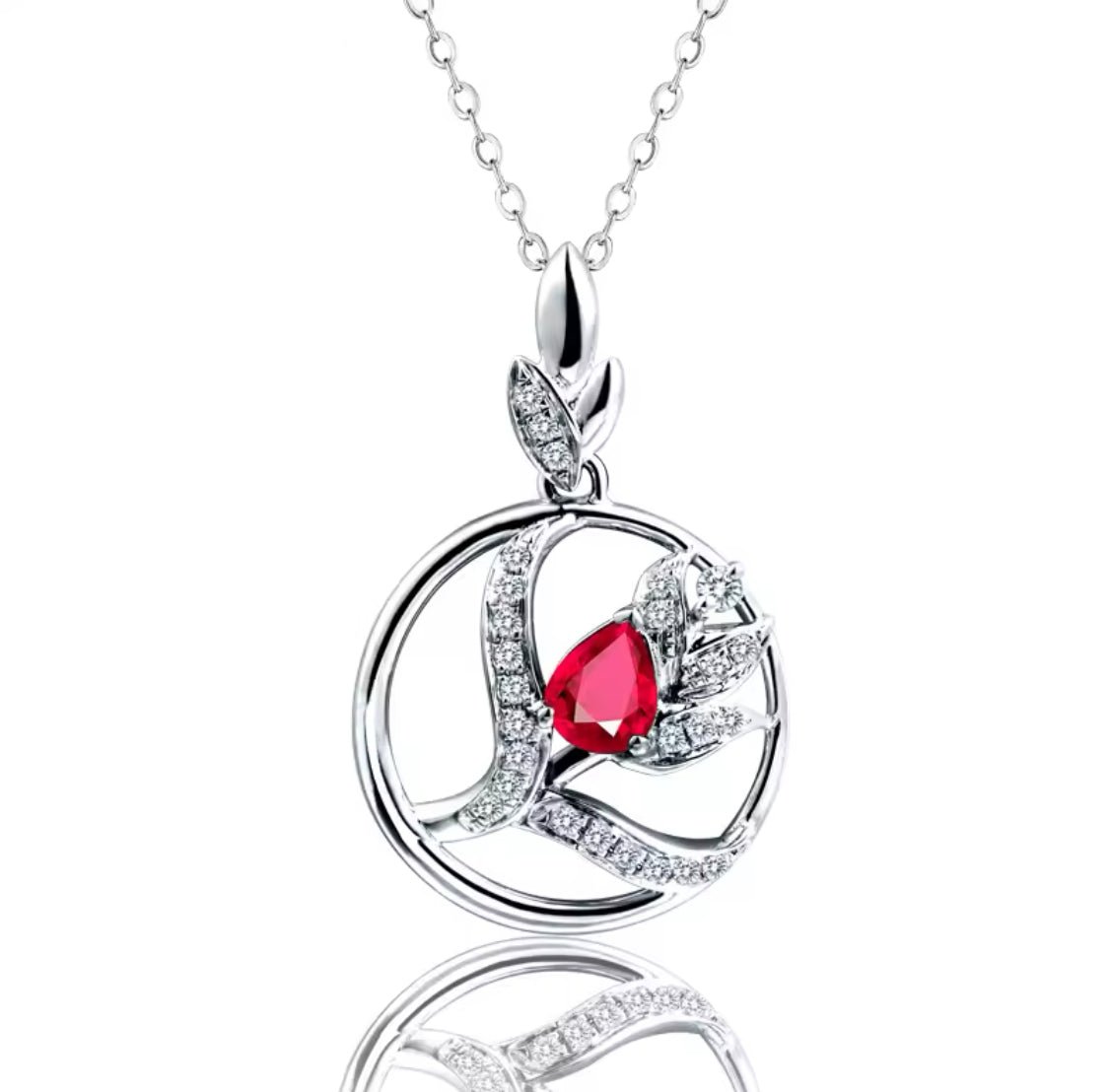14Kt White Gold Diamond 0.375 ct Pink Ruby Pendant
