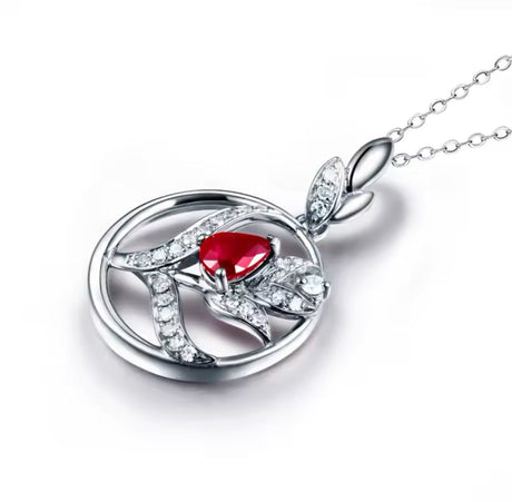 14Kt White Gold Diamond 0.375 ct Pink Ruby Pendant