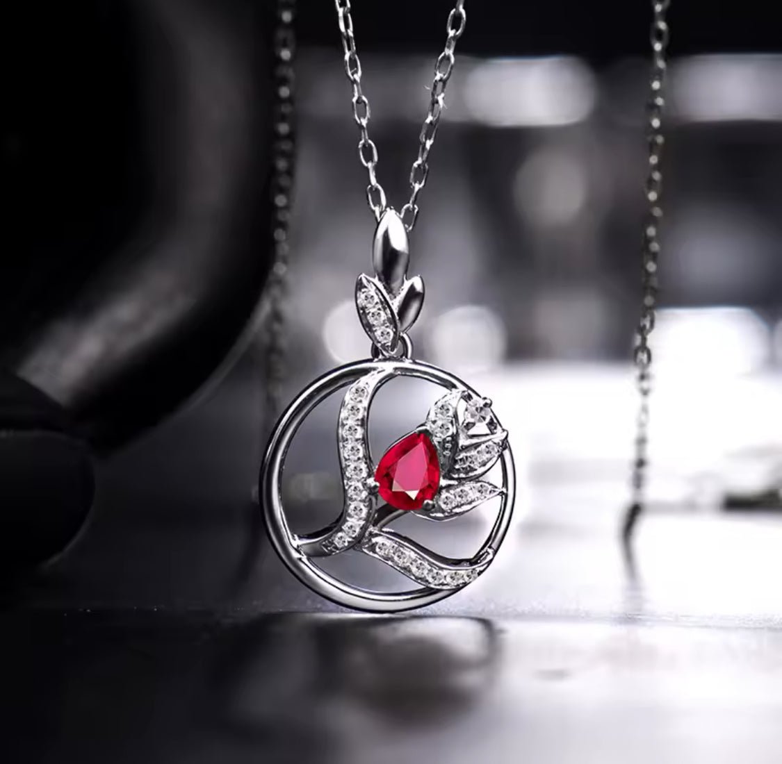 14Kt White Gold Diamond 0.375 ct Pink Ruby Pendant