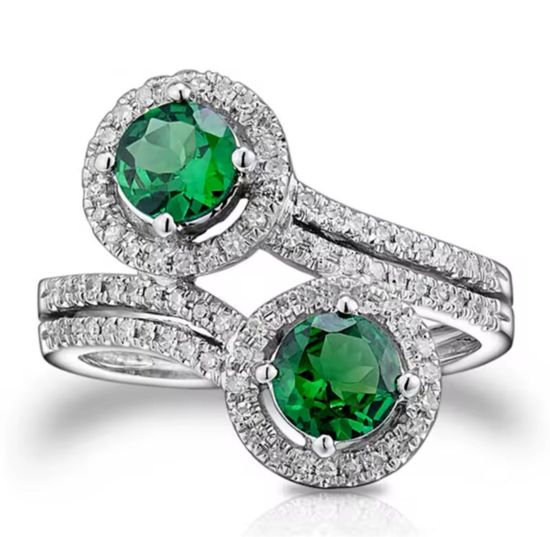 14Kt White Gold Diamond 1.03 ct Tsavorite Ring (Unisex)
