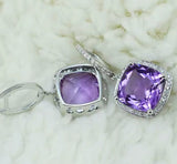 14Kt White - Gold Diamond 11.80 ct Amethyst Earrings