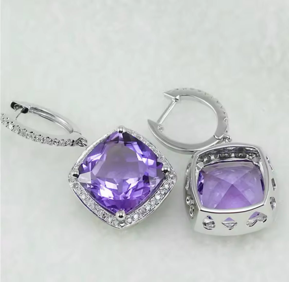 14Kt White - Gold Diamond 11.80 ct Amethyst Earrings