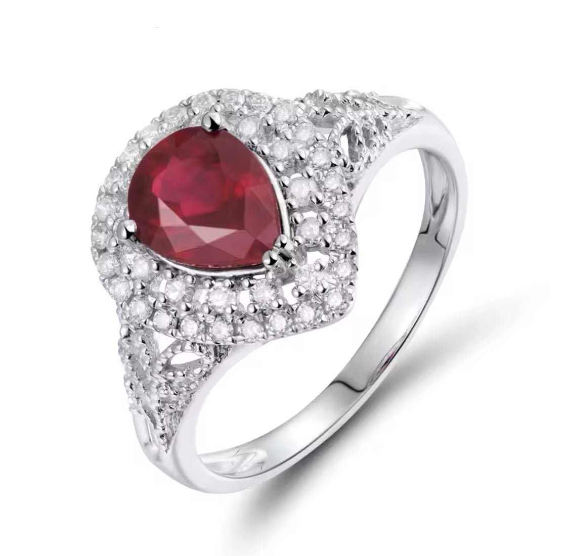 14Kt White Gold Diamond 1.60 ct Ruby Ring