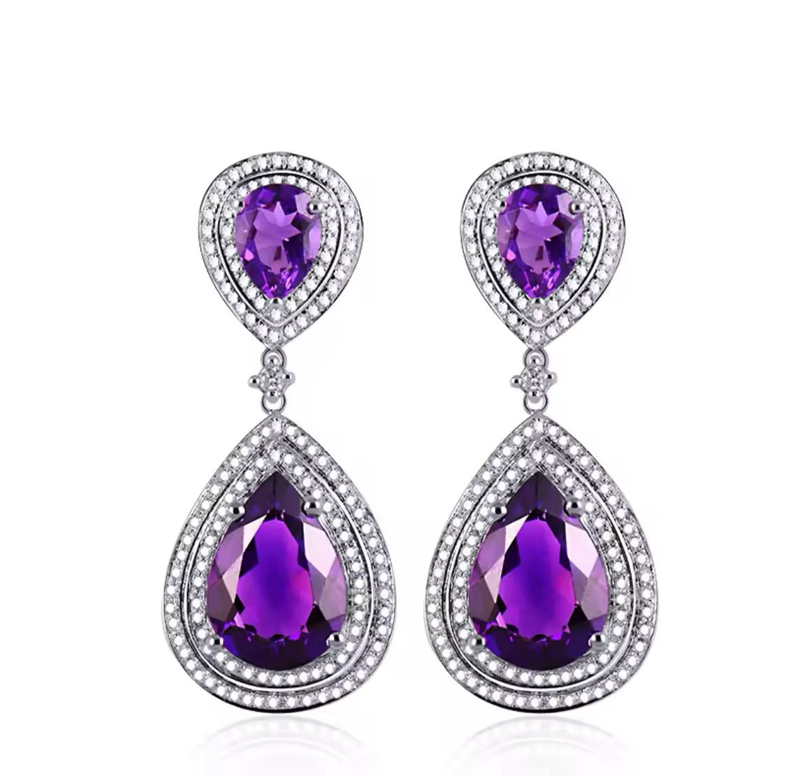 14Kt White - Gold Diamond 16.09 ct Amethyst Earrings
